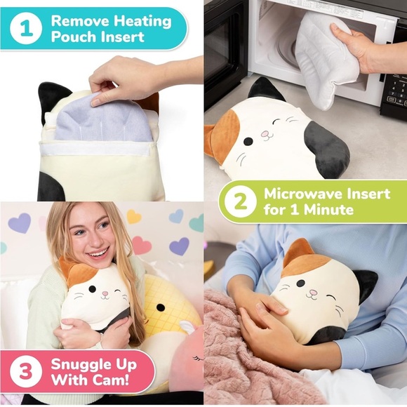 Squishmallows CAM Cat Heating Pad Plush Happy Helpers 10.5” Microwavable NWOT - Picture 2 of 11